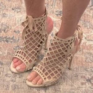 FOREVER 21 Beige Lattice Lace-Up Stiletto Peep-Toe Heels